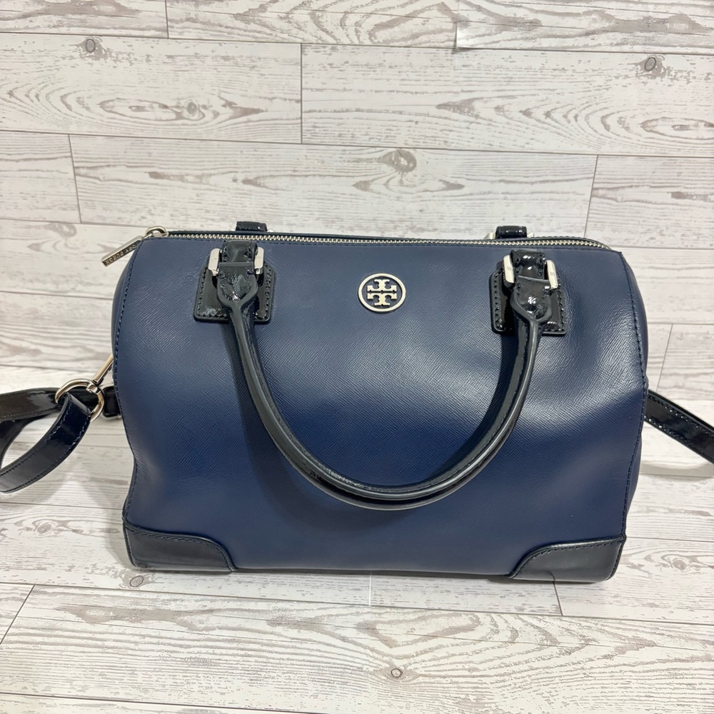 Tory Burch Robinson Blue Saffiano Leather Satchel